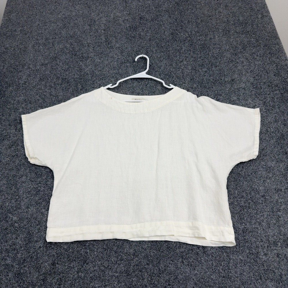 MagicLinen Top Womens M White Linen Boxy Cropped Short Sleeve Minimalist Boho